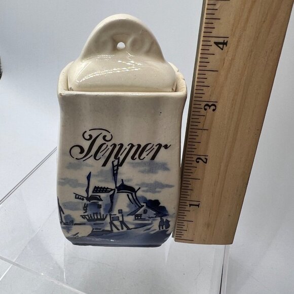 Vintage Blue White Delft Style Windmill Porcelain Spice Jar Pepper Germany - Picture 8 of 10